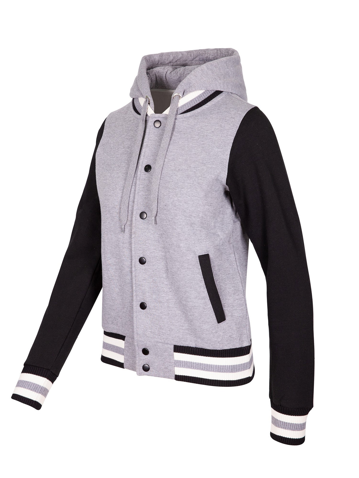 Womens Varsity Jacket & Hood - Grey Marl/Black/White - Side