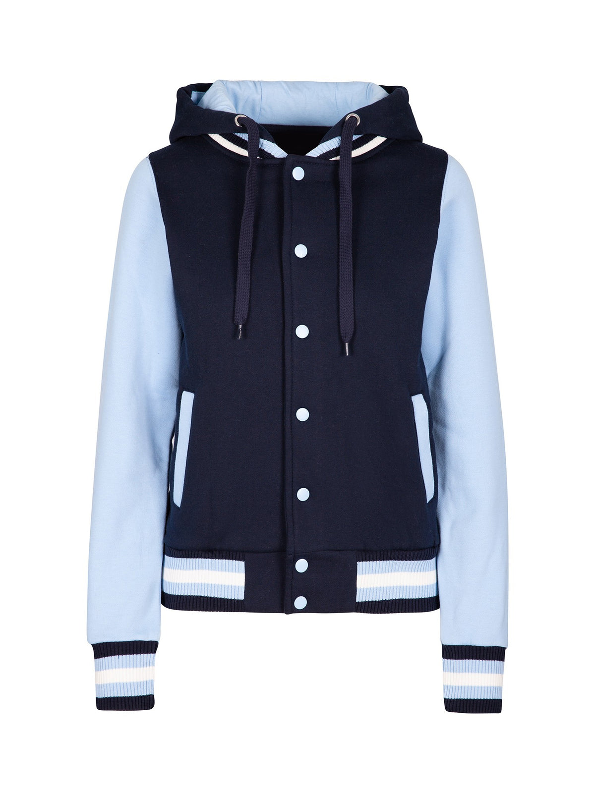 Womens Varsity Jacket & Hood - Navy/Sky - Front