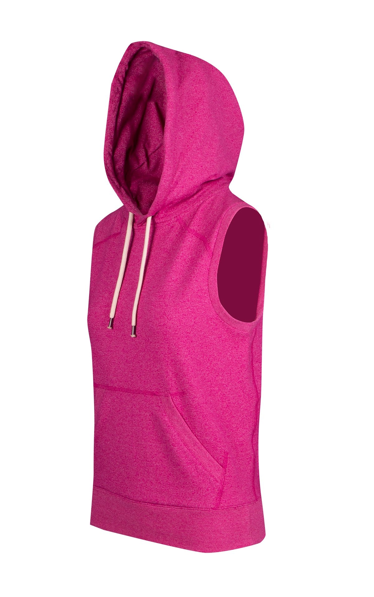 Womens/Junior Heather SLEEVELESS Hoodies - Greatness Range - Hot Pink Heather - Side