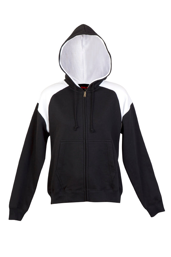 Womens/Juniors Shoulder Contrast  ZIP Hoodie - Black/White - Front