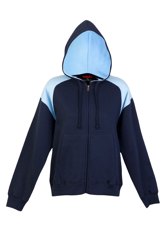 Womens/Juniors Shoulder Contrast  ZIP Hoodie - Navy/Sky Blue - Front