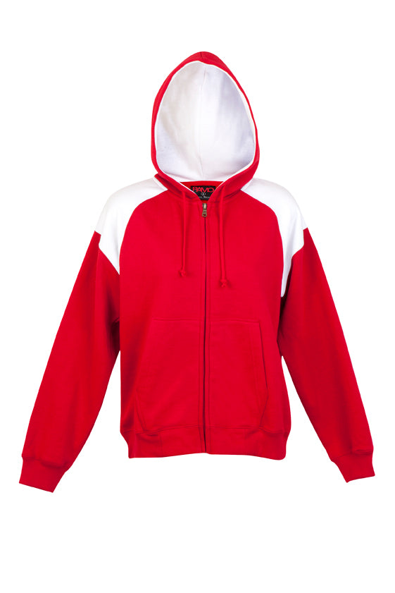 Womens/Juniors Shoulder Contrast  ZIP Hoodie - Red/White - Front