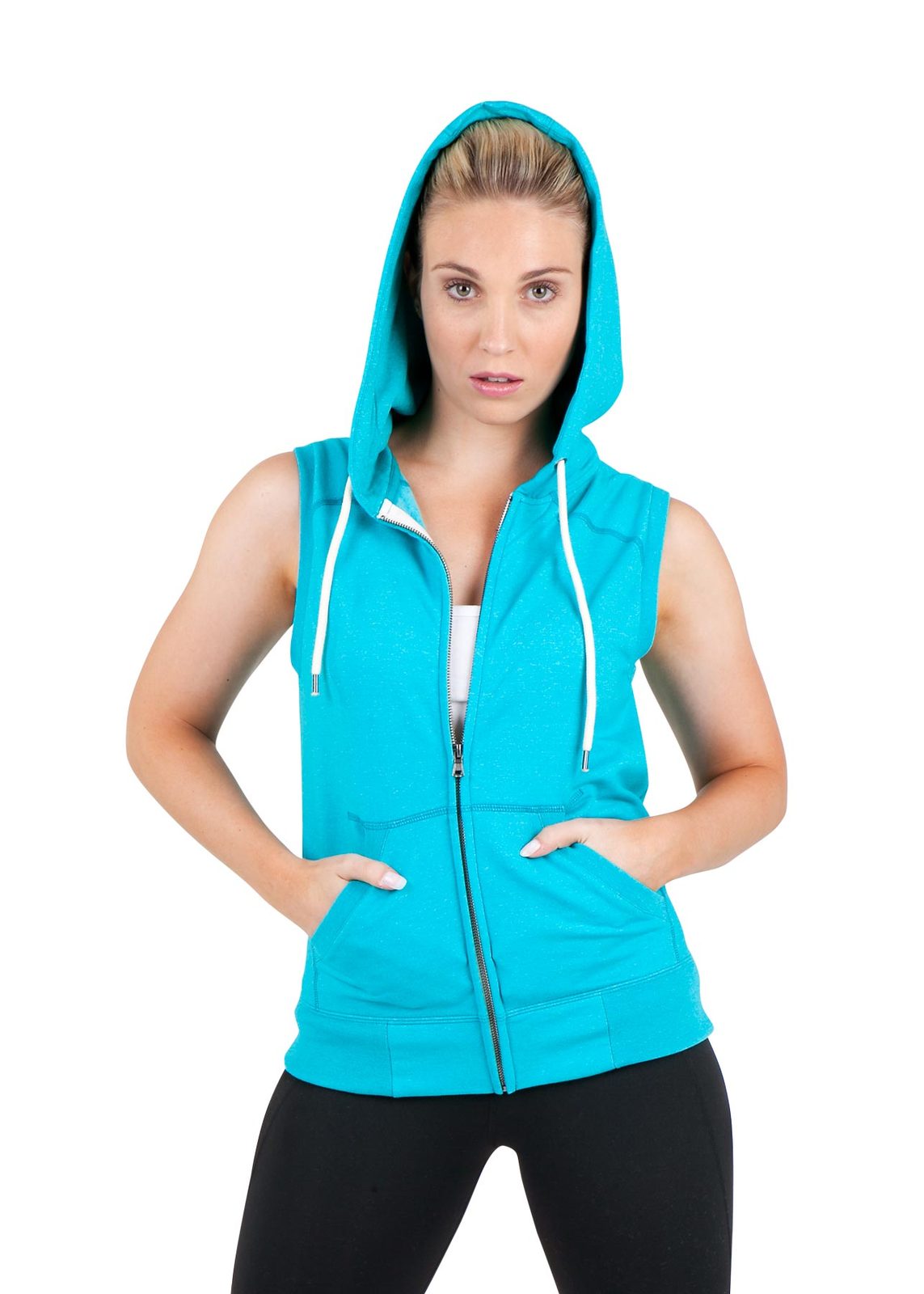 Womens/Junior Heather SLEEVELESS ZIP Hoodies - Greatness Range - view