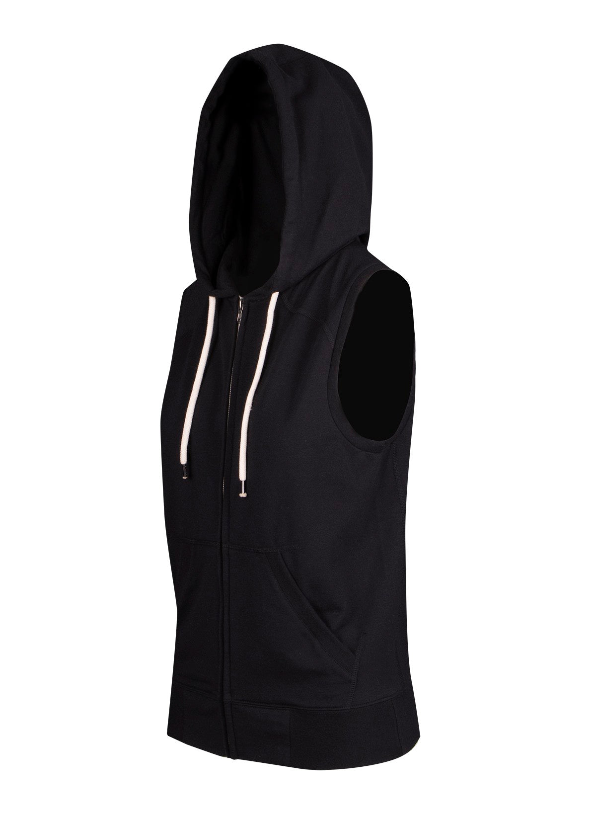 Womens/Junior Heather SLEEVELESS ZIP Hoodies - Greatness Range - Black - Side