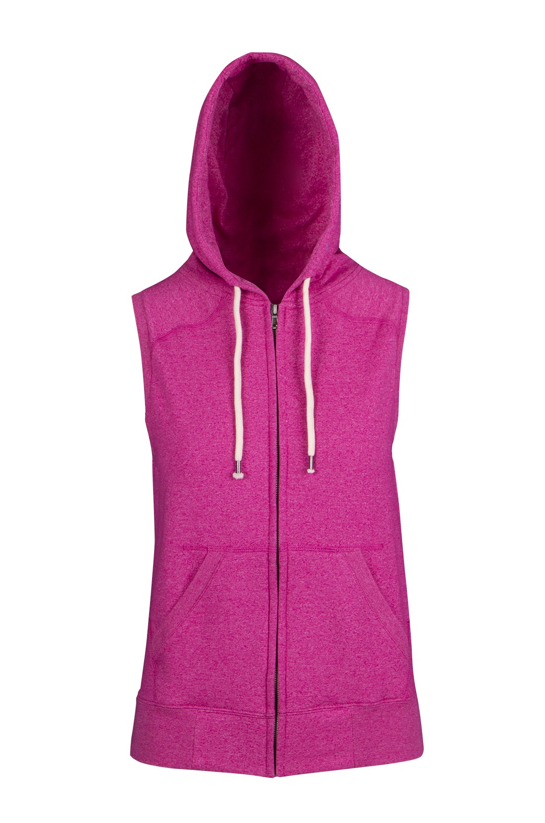 Womens/Junior Heather SLEEVELESS ZIP Hoodies - Greatness Range - Hot Pink Heather - Front