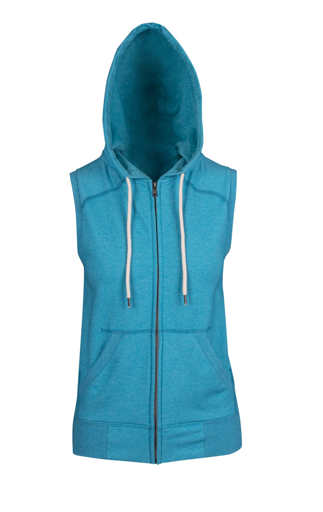 Womens/Junior Heather SLEEVELESS ZIP Hoodies - Greatness Range - Jade Heather - Front