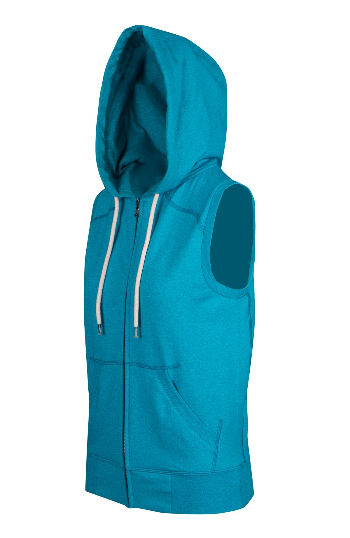 Womens/Junior Heather SLEEVELESS ZIP Hoodies - Greatness Range - Jade Heather - Side