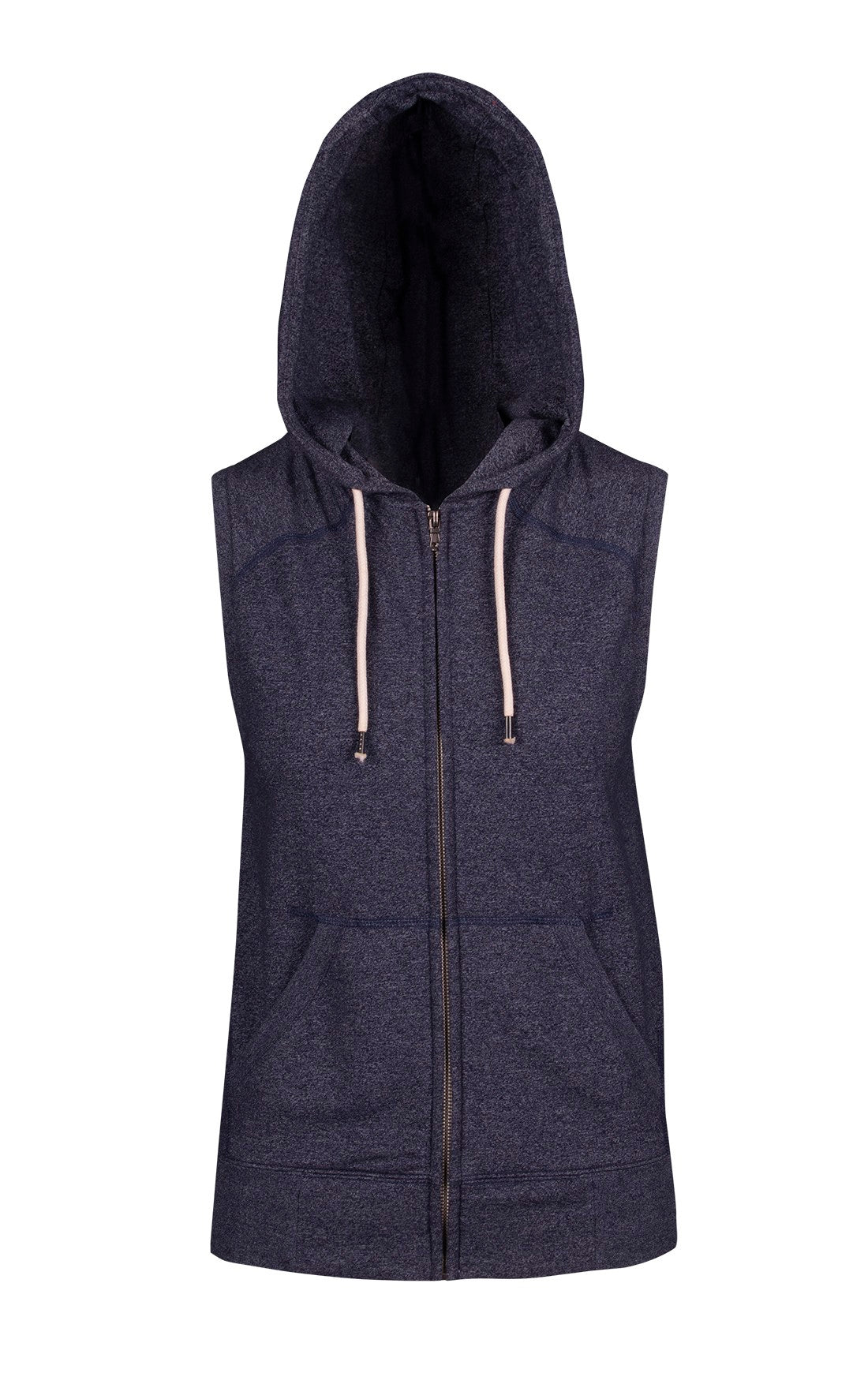 Womens/Junior Heather SLEEVELESS ZIP Hoodies - Greatness Range - Navy Heather - Front