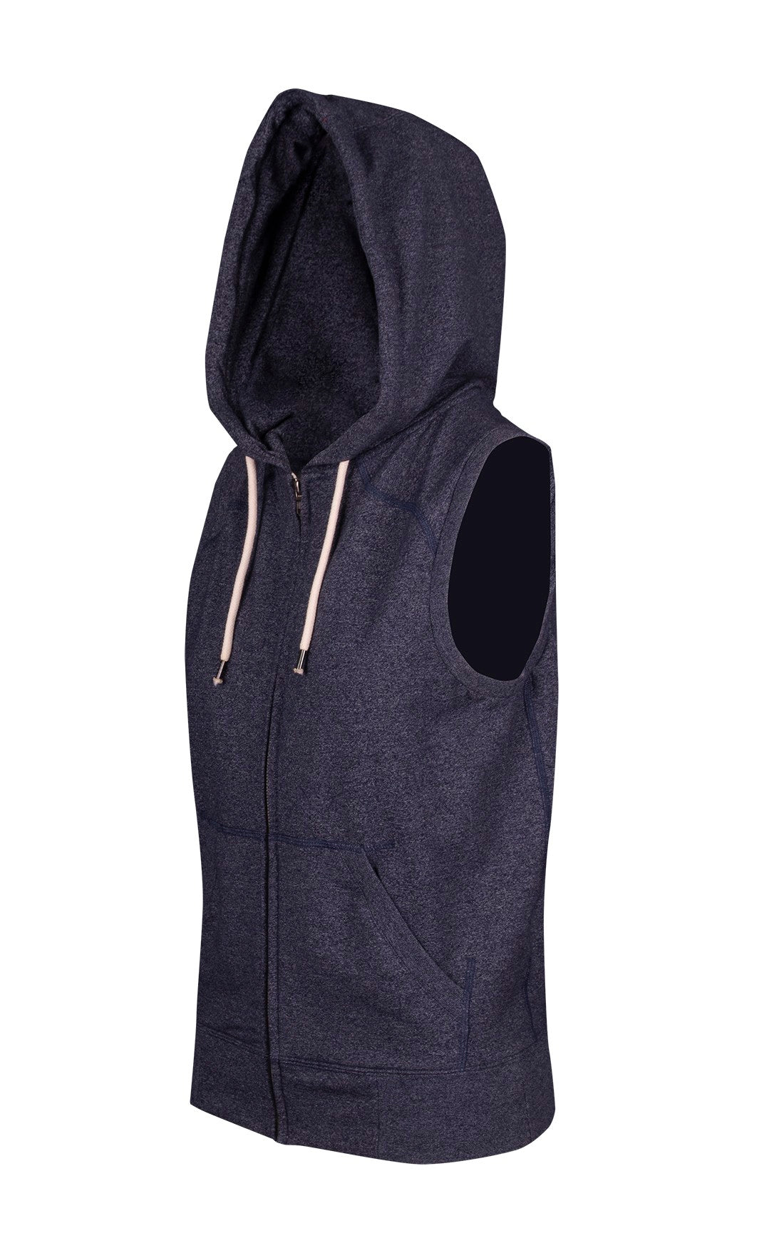 Womens/Junior Heather SLEEVELESS ZIP Hoodies - Greatness Range - Navy Heather - Side