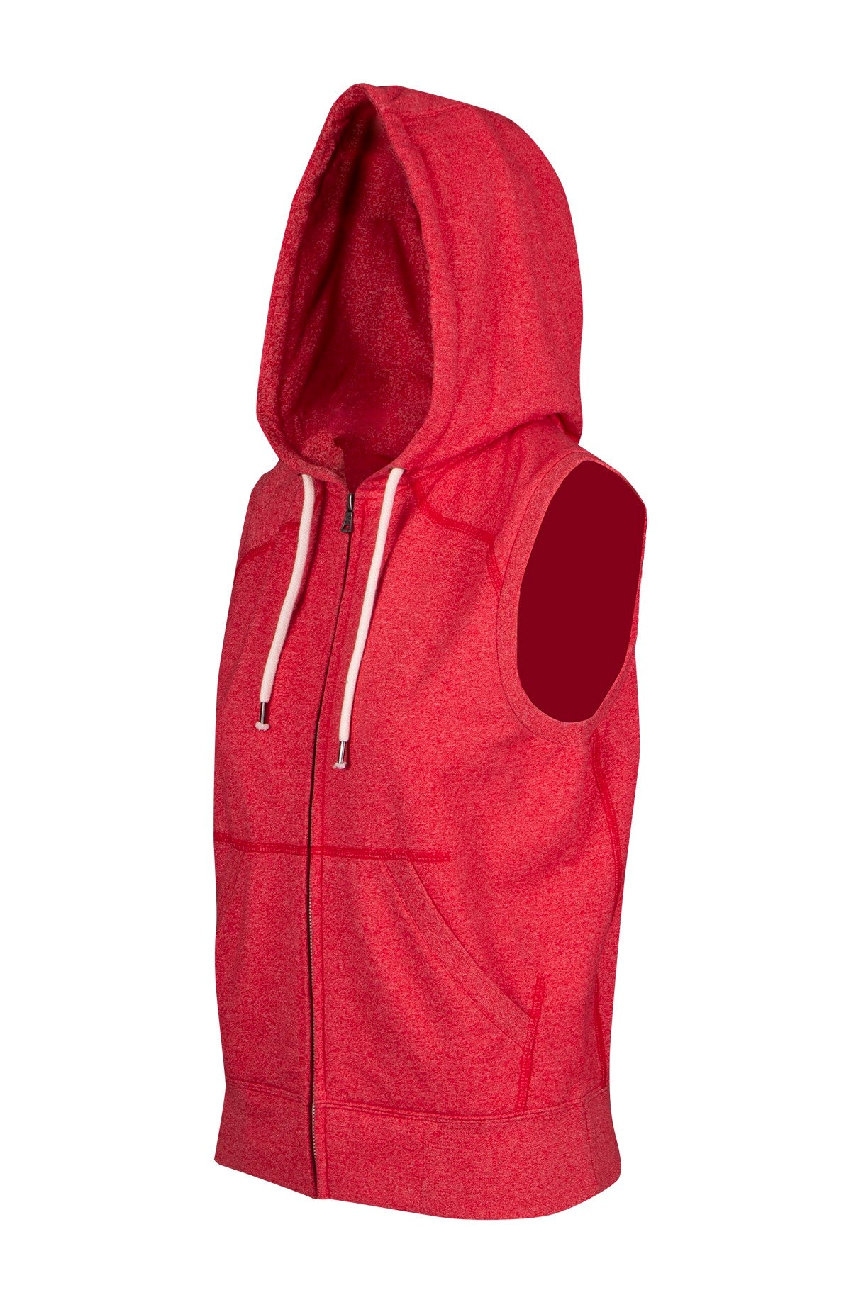 Womens/Junior Heather SLEEVELESS ZIP Hoodies - Greatness Range - Red Heather - Side