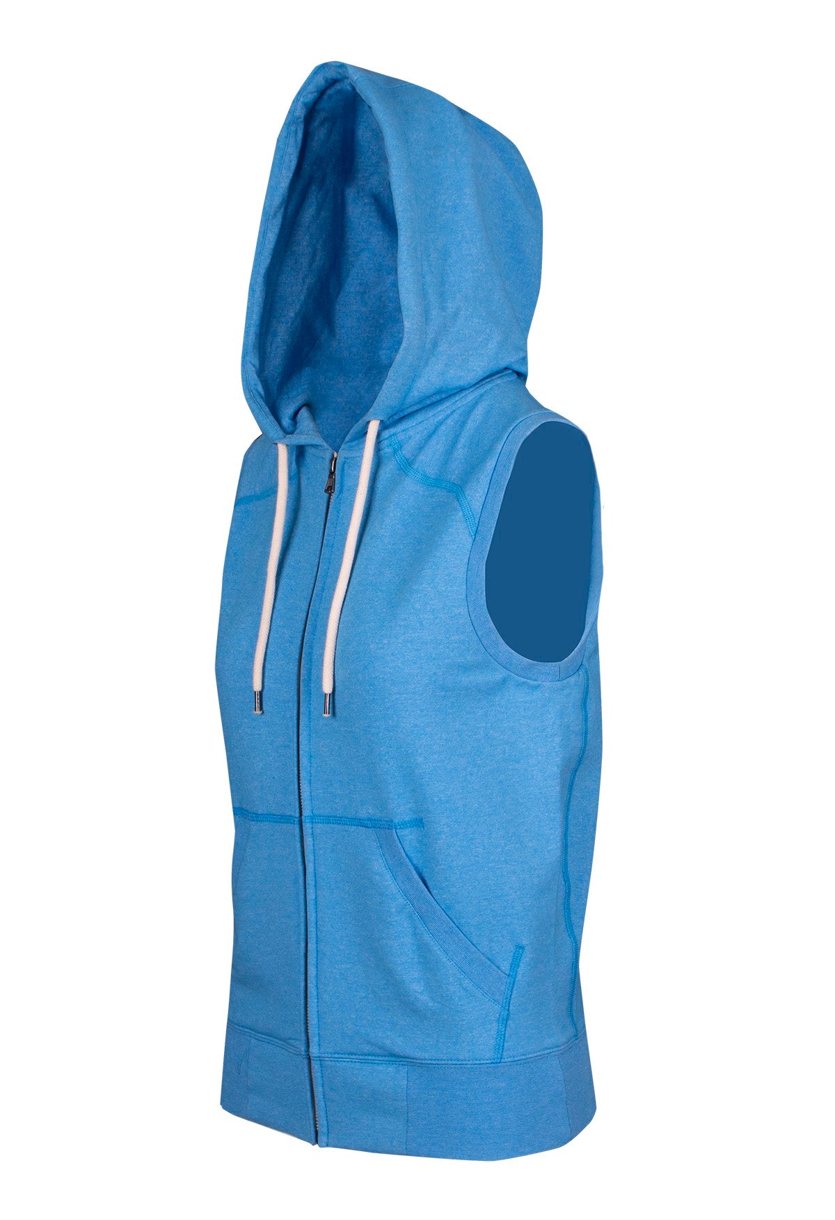 Womens/Junior Heather SLEEVELESS ZIP Hoodies - Greatness Range - Sapphire Heather - Side