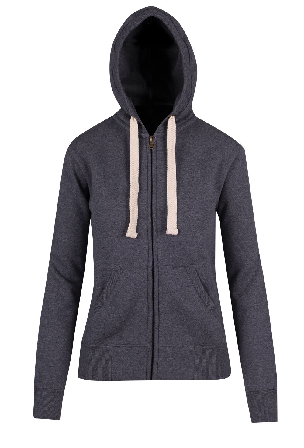 Womens/Junior Heavy Zip Fleece Hoodie - Charcoal Marl - Front