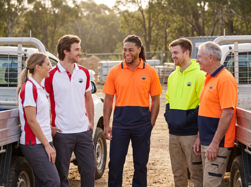 Tradie Crew Mix – team uniforms with your logo (illustrative photo)