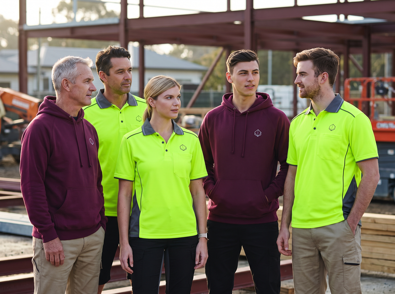 Hi-Vis Polo + Hoodie Mix – team uniforms with your logo (illustrative photo)