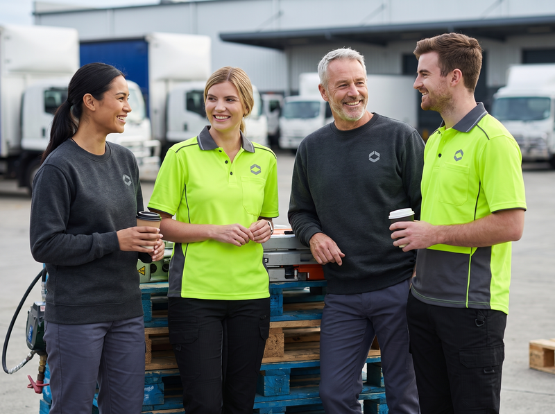 Hi-Vis Polo + Crew Sweat Mix – team uniforms with your logo (illustrative photo)