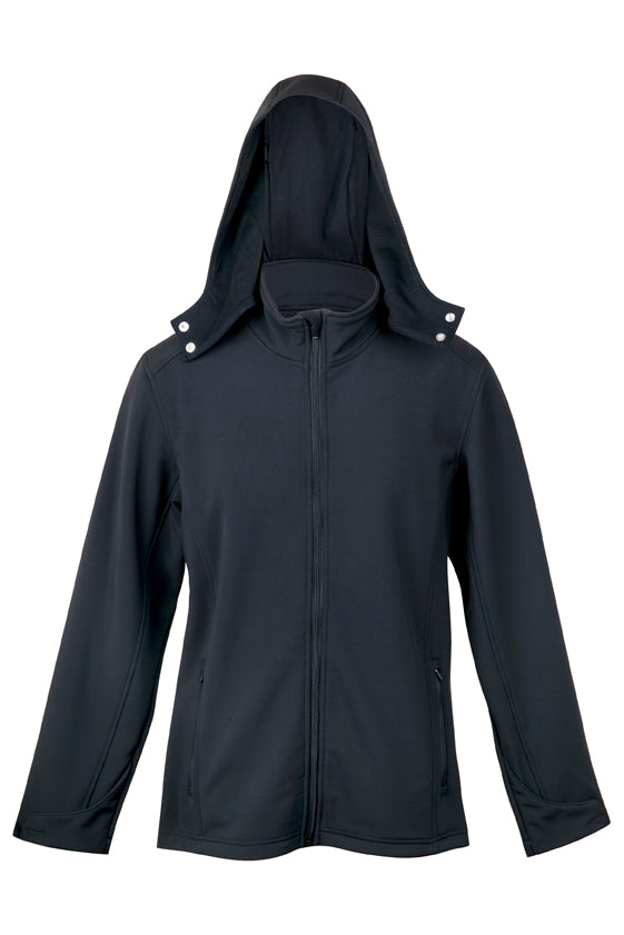 Men's Soft Shell HOODED Jacket - TEMPEST Range - Black - Front
