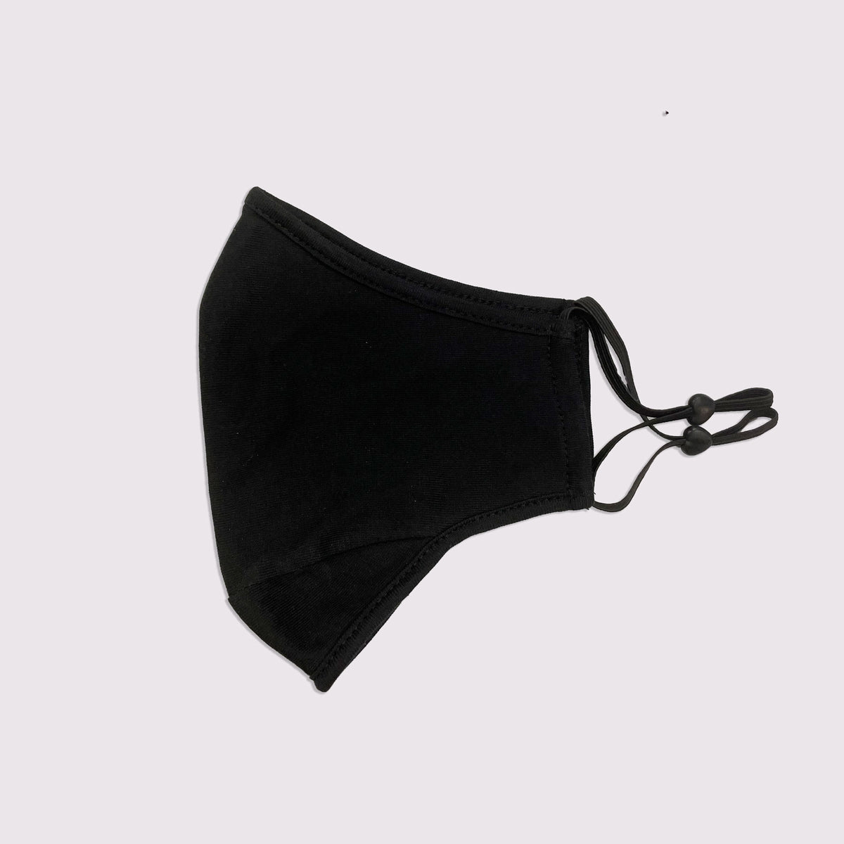 100% One Piece Cotton Face Masks With Adjustable toggle - Black - Side