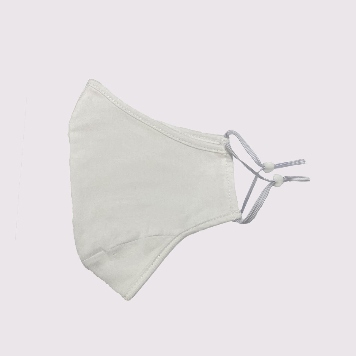 100% One Piece Cotton Face Masks With Adjustable toggle - White - Side