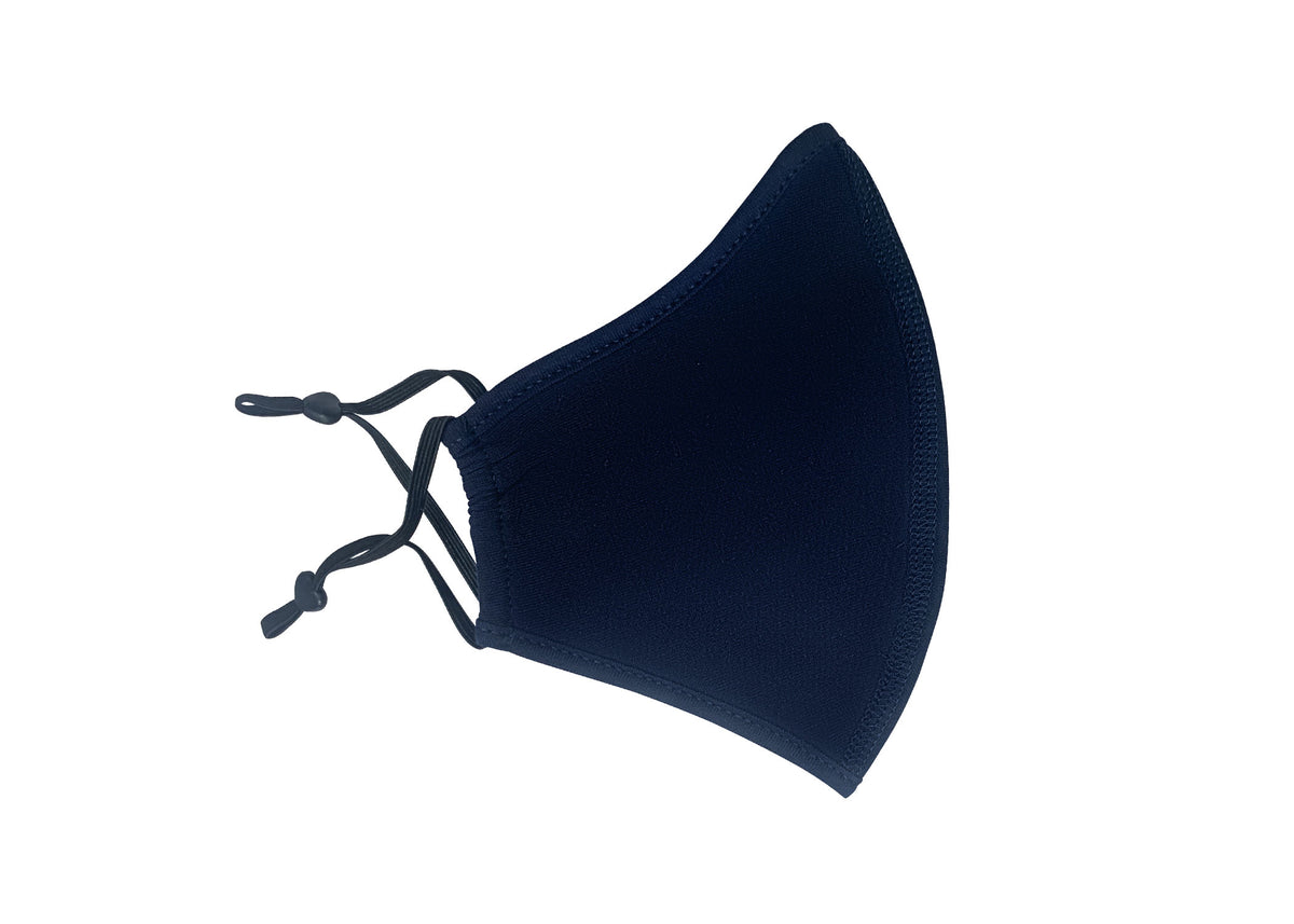 Middle Seamed Cotton Face Masks with Adjustable toggle - Navy Blue - Side