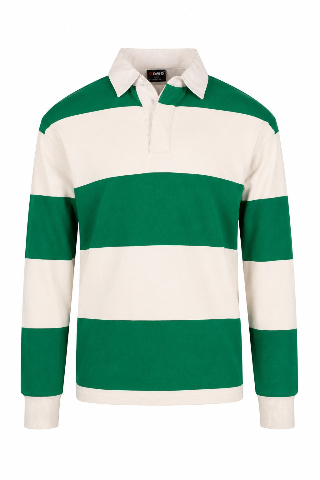 Men's / Unisex Rugby Polo - Kelly Green/Off White - Front