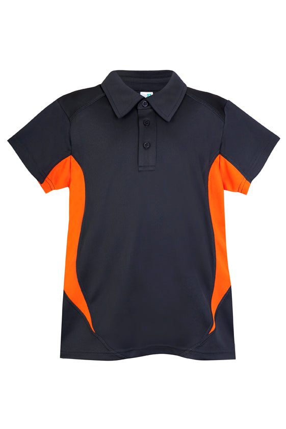 Kid's Accelerator Polyester Polo - Charcoal/Orange - Front