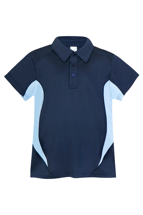 Kid's Accelerator Polyester Polo - Navy/Sky Blue - Front