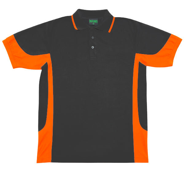 Mens Contrast Polo - Charcoal/Orange - Front