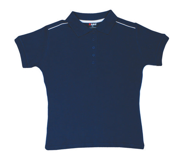 Women's Cotton Pique Knit With Piping - Navy/White - Front