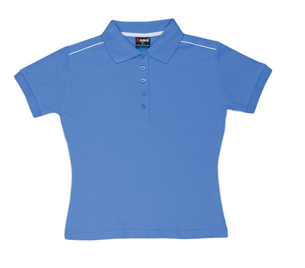 Women's Cotton Pique Knit With Piping - Pacific Blue/White - Front