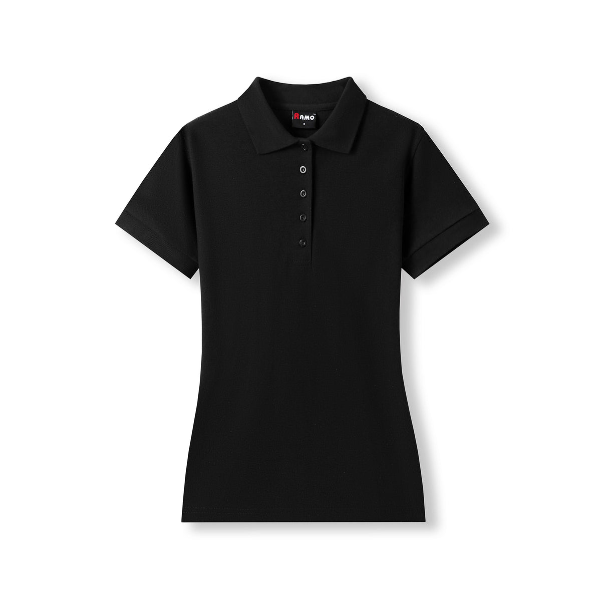 Womens 100% Cotton Pique Knit Polo - Black - Front