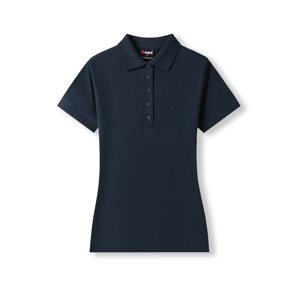 Womens 100% Cotton Pique Knit Polo - Navy Blue - Front