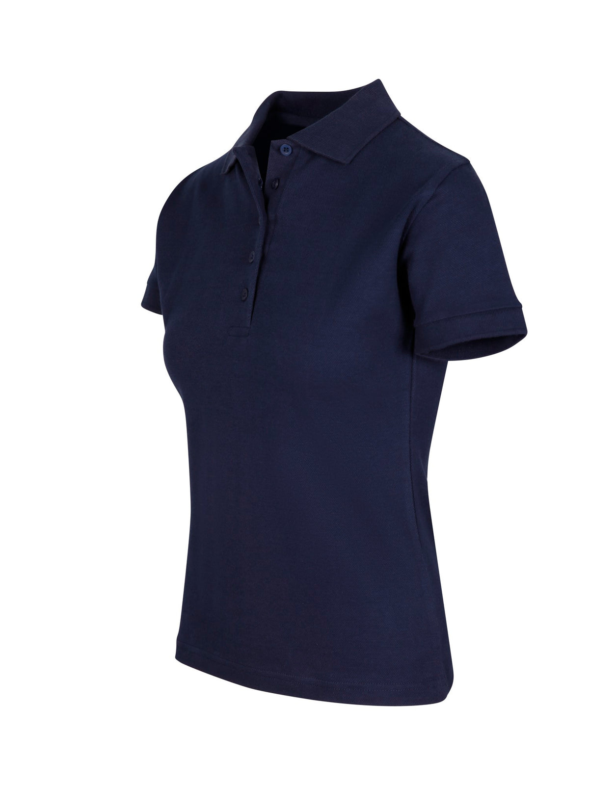Womens 100% Cotton Pique Knit Polo - Navy Blue - Side