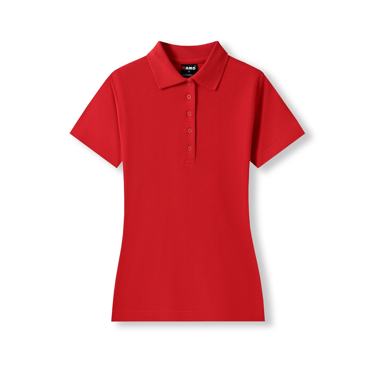Womens 100% Cotton Pique Knit Polo - Red - Front