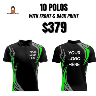 10 Custom Active Sport's Polos With Front And Back Print Deal| Mens |  Womens | Kids