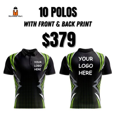 10 Custom Velocity Polos With Front And Back Print Deal| Mens |  Womens | Kids