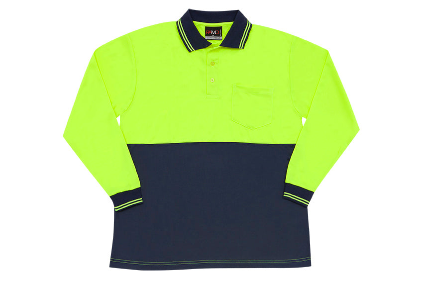 Hi Vis Long Sleeve Polo - Yellow/Navy - Front