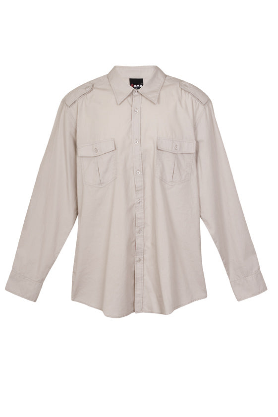 Mens Military Long Sleeve Shirts - Beige - Front