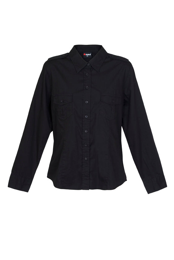Womens Military Long Sleeve  Shirt - Black - Front
