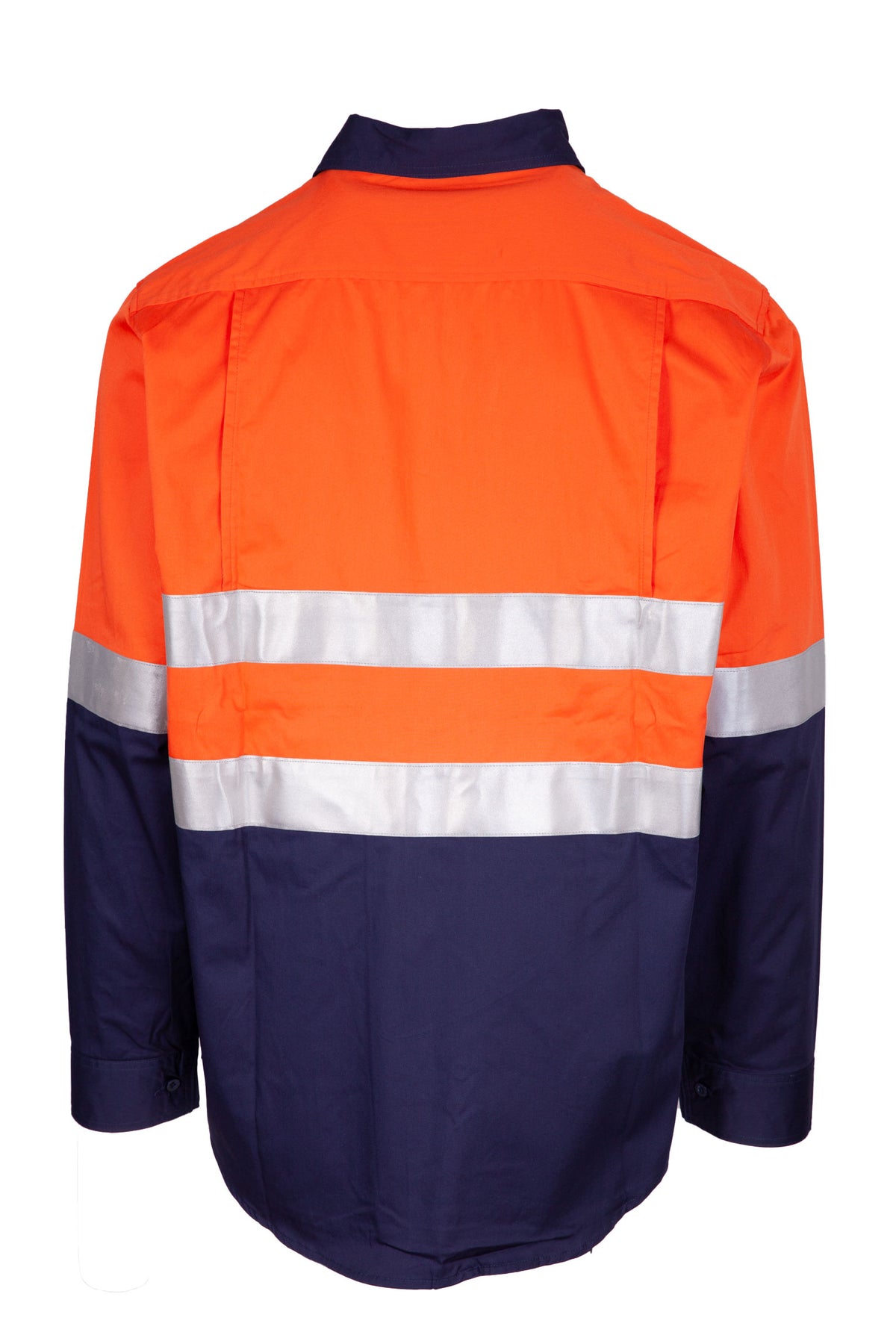 100% Combed Cotton Drill Long Sleeve Shirt - 3M - Orange/Navy - Back
