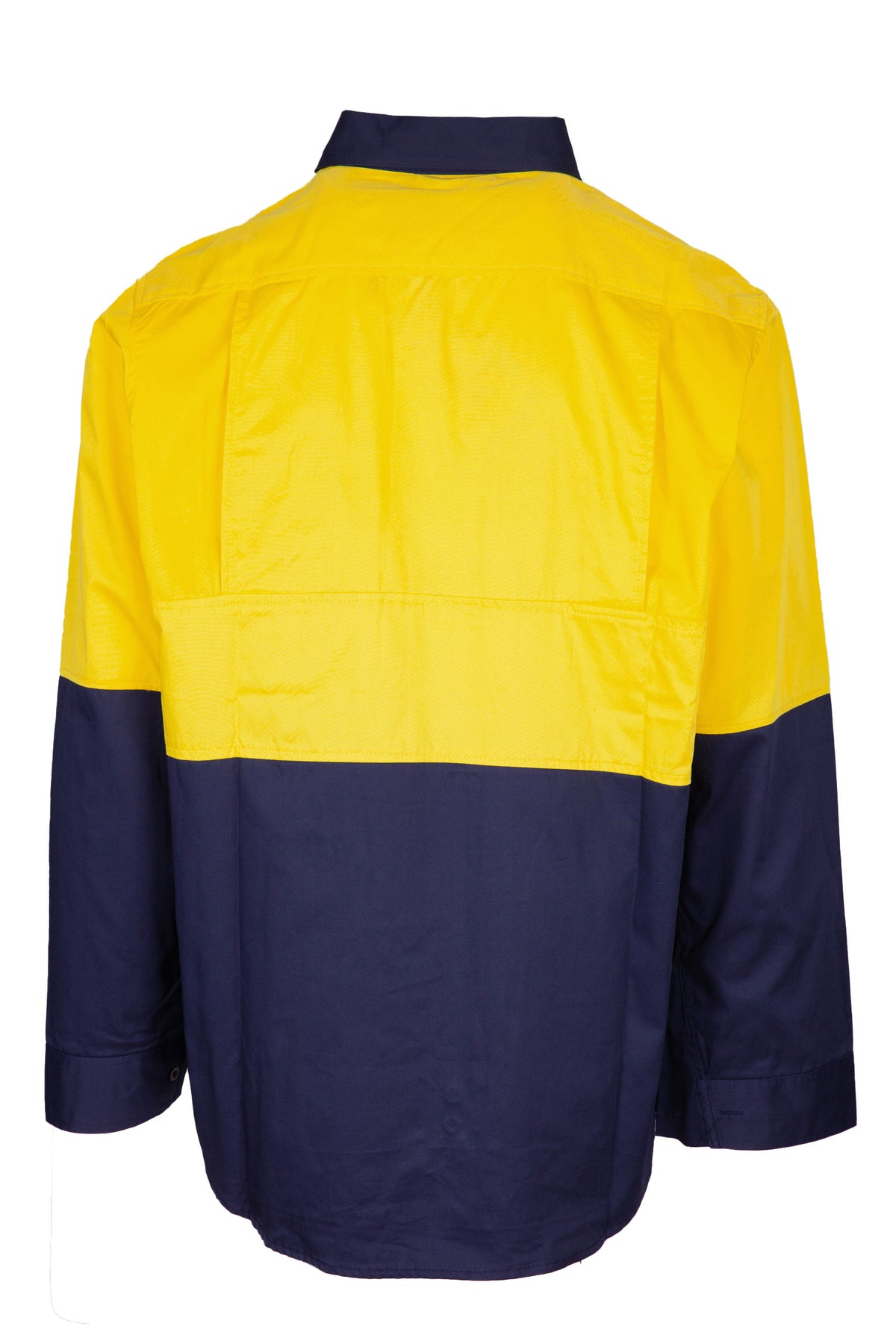 100%  Combed Cotton Drill Long Sleeve Shirts - Yellow/Navy - Back