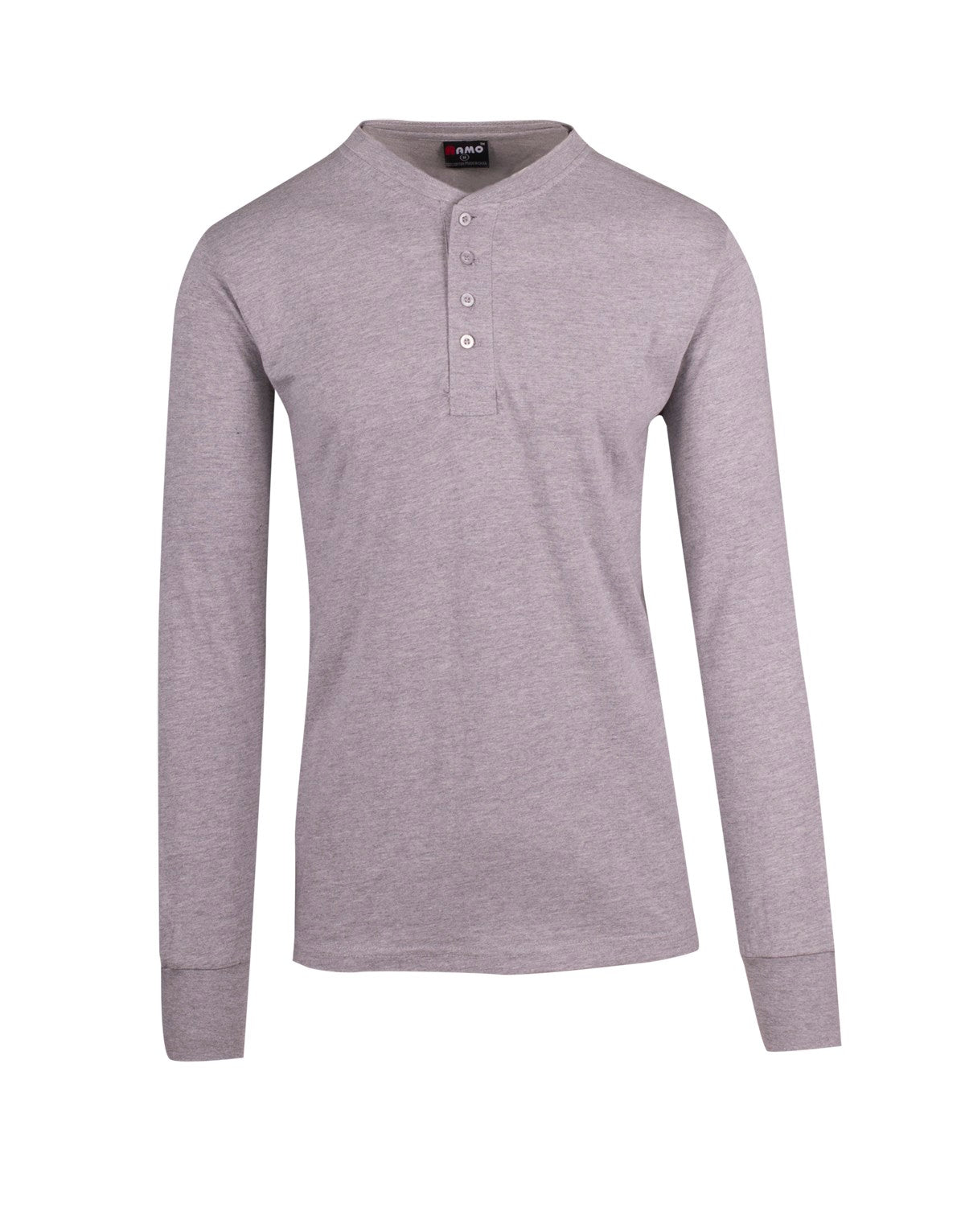 Men's Henley L/S T-shirt - Grey Marl - Front