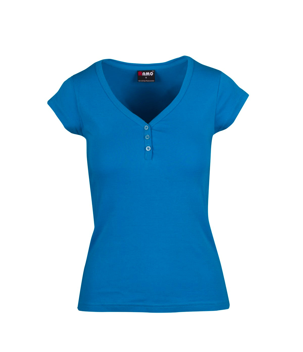 Women's Henley T-shirt - Azure - Front