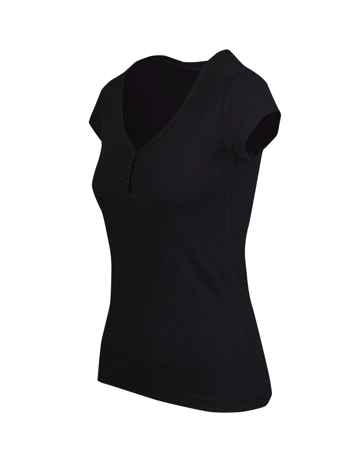 Women's Henley T-shirt - Black - Side