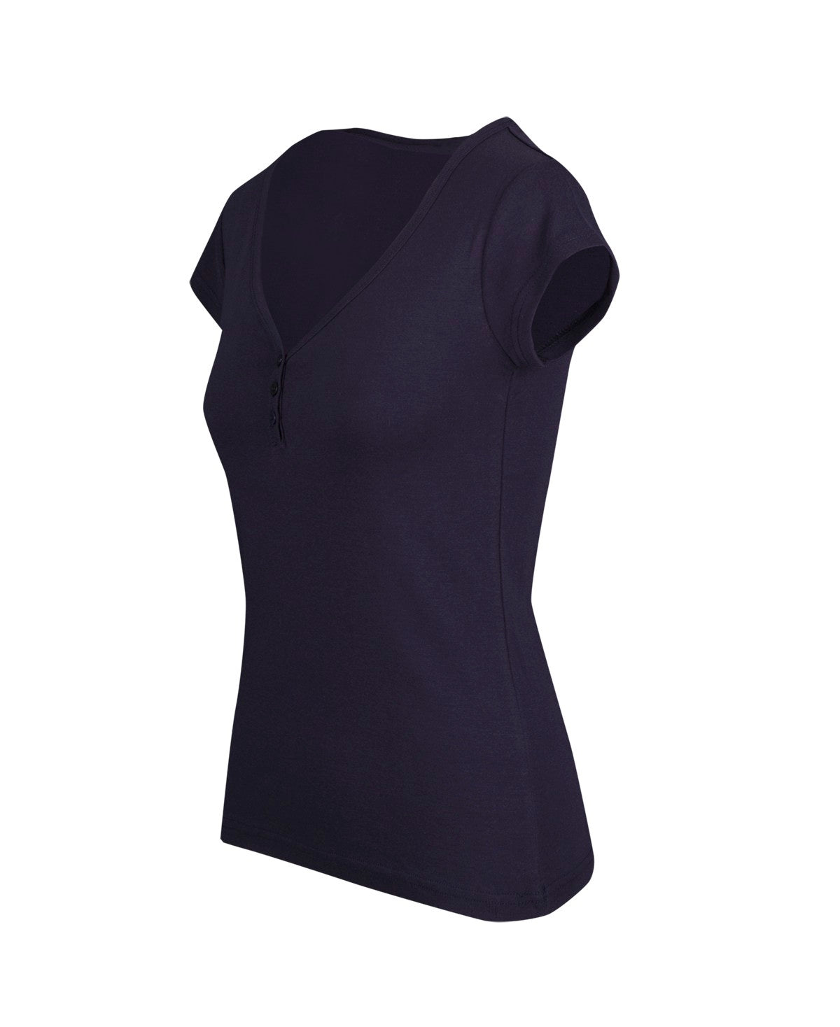 Women's Henley T-shirt - Navy Blue - Side