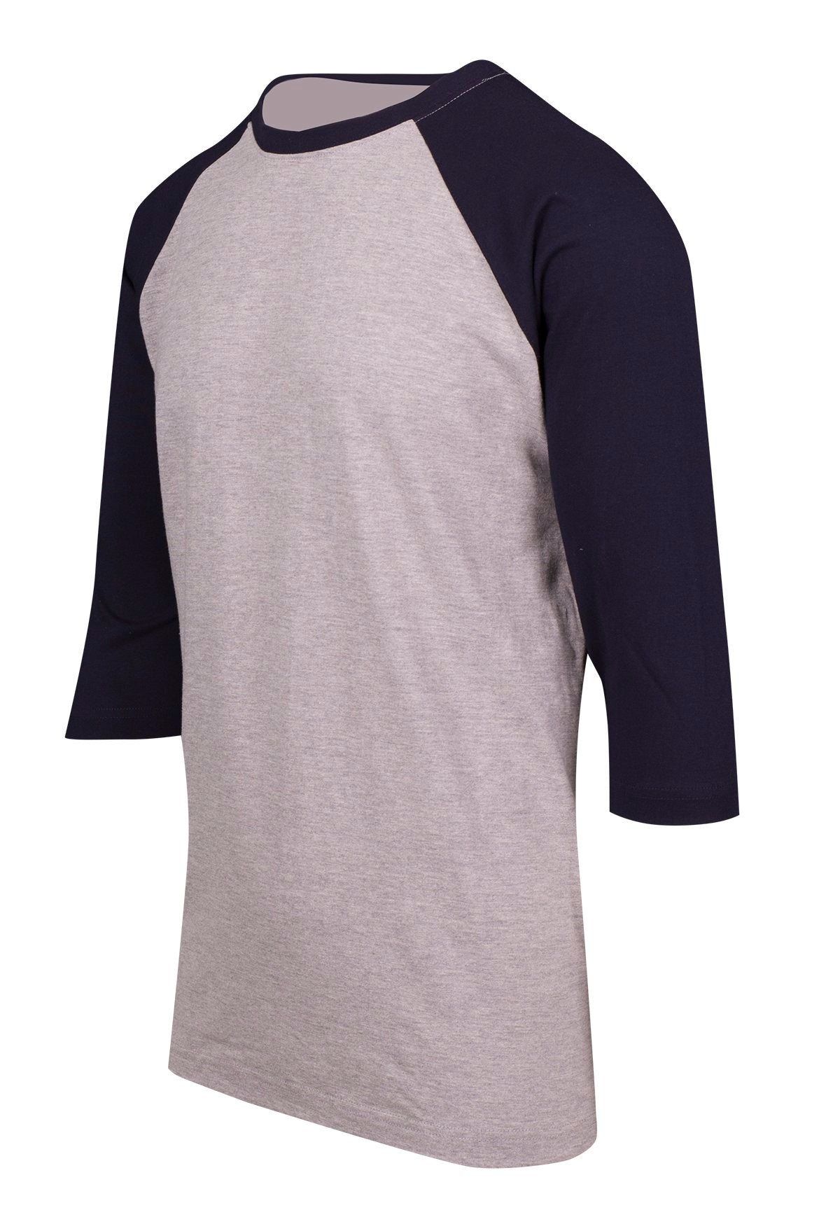 Men's / Unisex 3/4 Sleeve Raglan T-shirt - Grey Marl/Navy - Side