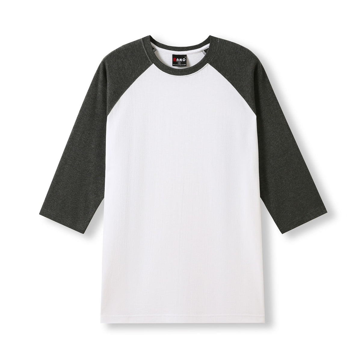 Men's / Unisex 3/4 Sleeve Raglan T-shirt - White/Dark Marl - Front