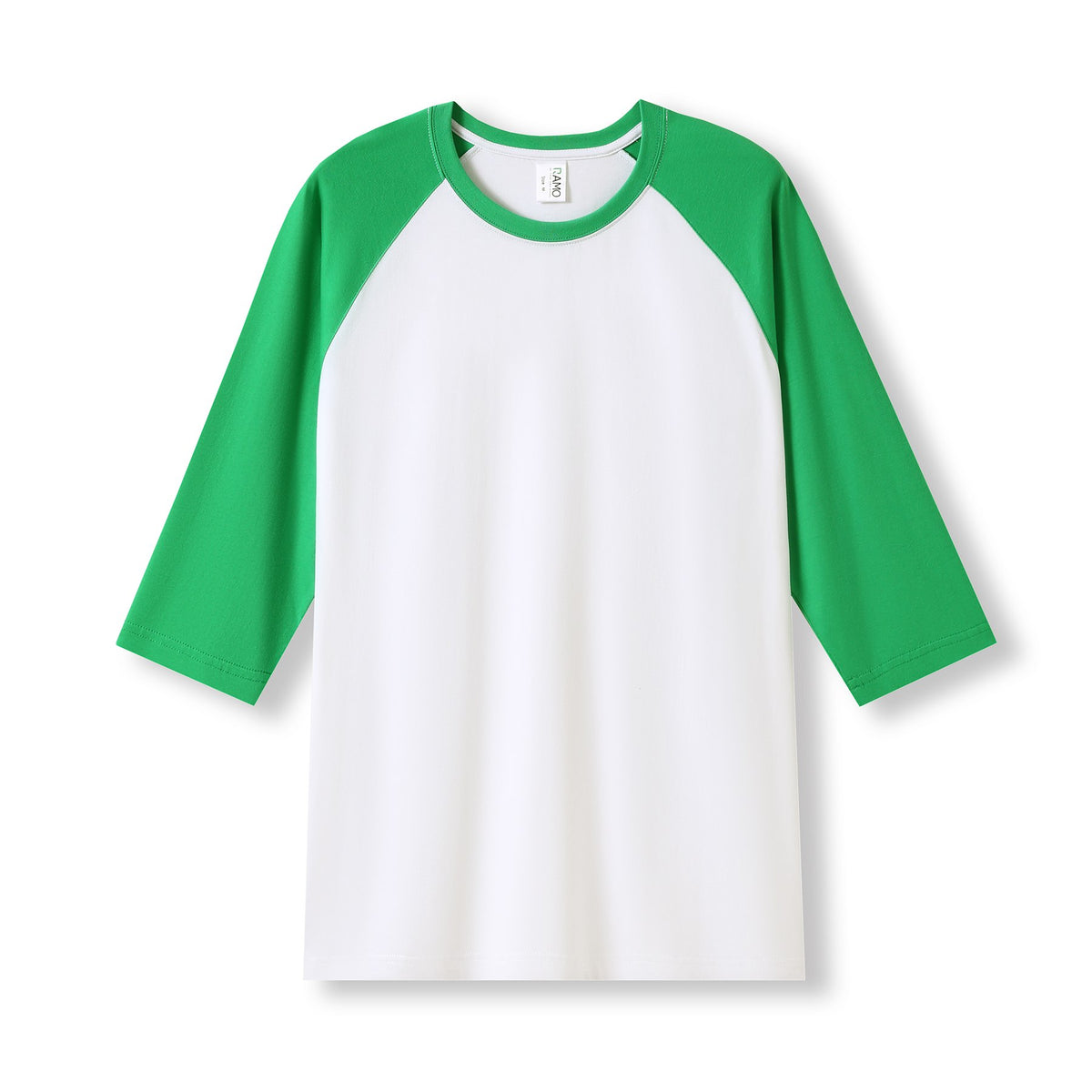 Men's / Unisex 3/4 Sleeve Raglan T-shirt - White/Emerald Green - Front