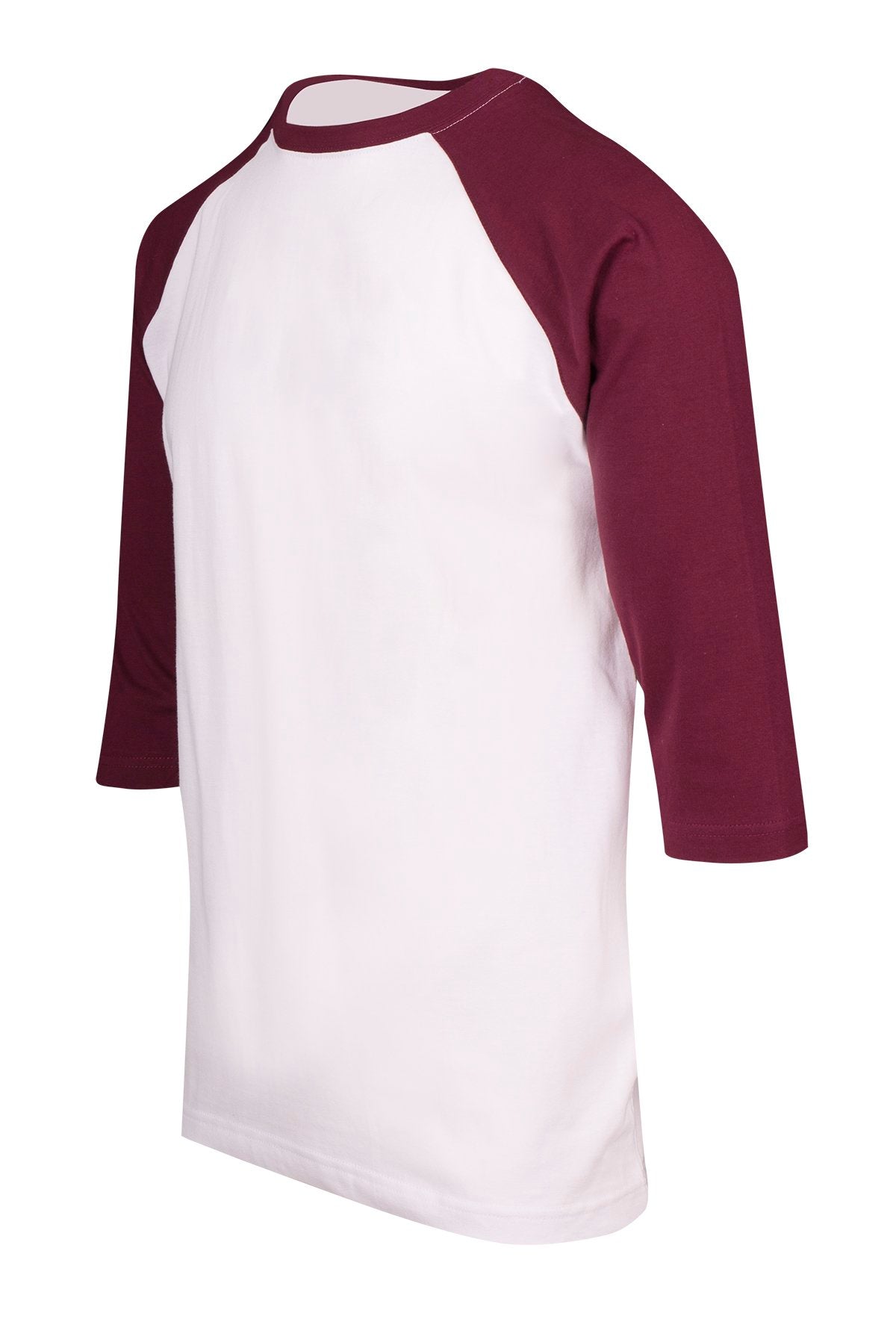 Men's / Unisex 3/4 Sleeve Raglan T-shirt - White/Maroon - Side