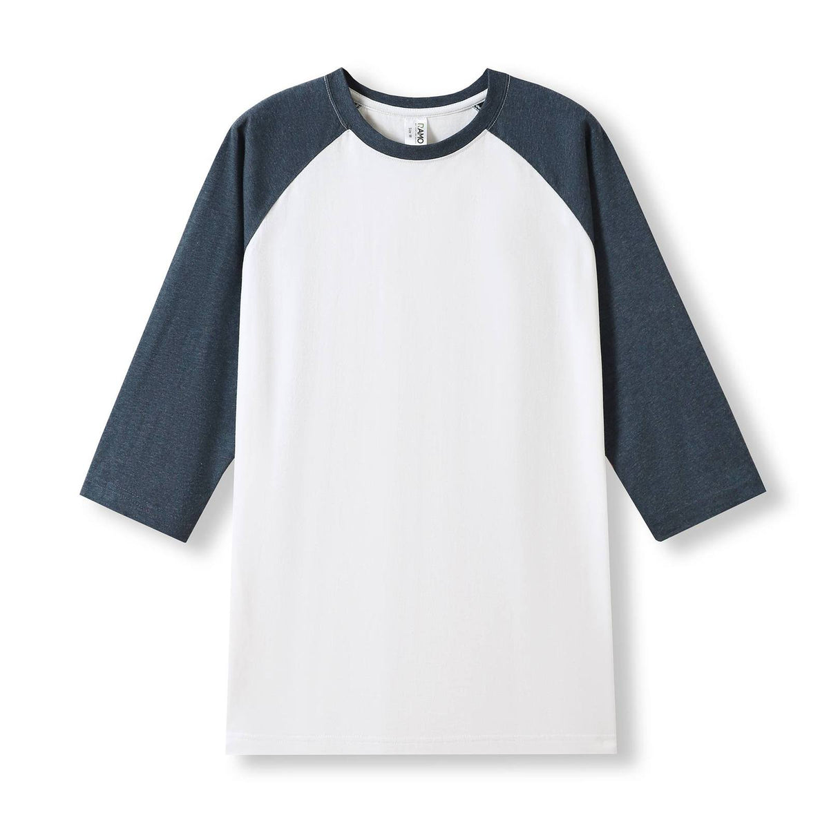 Men's / Unisex 3/4 Sleeve Raglan T-shirt - White/Navy Marl - Front