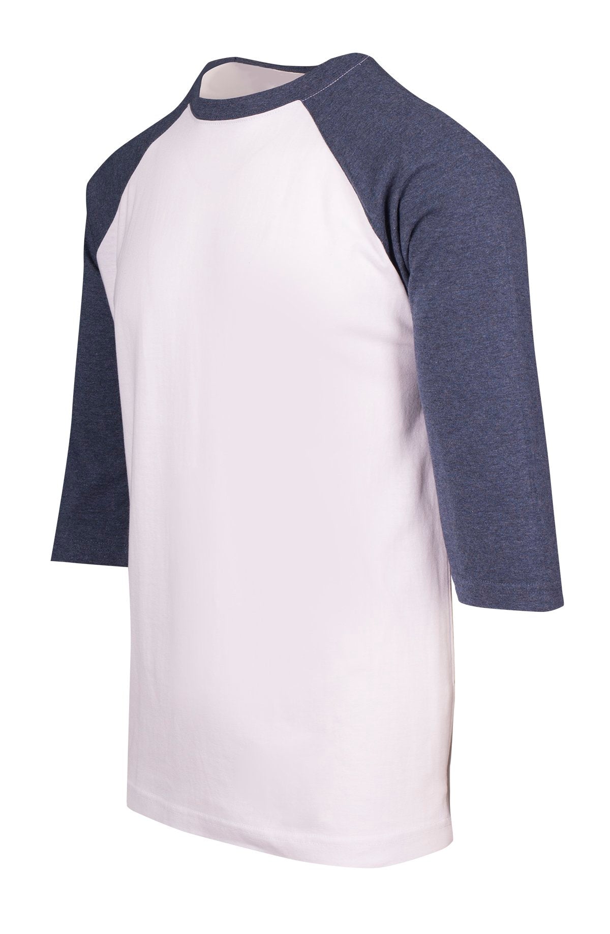 Men's / Unisex 3/4 Sleeve Raglan T-shirt - White/Navy Marl - Side